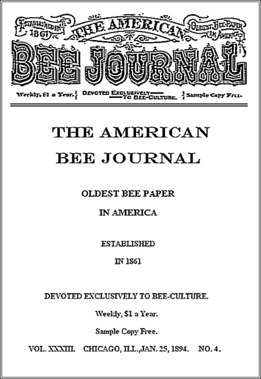 Amerikan Arı Dergisi, Cilt XXXIII, No. 4, 25 Ocak 1894 kapak