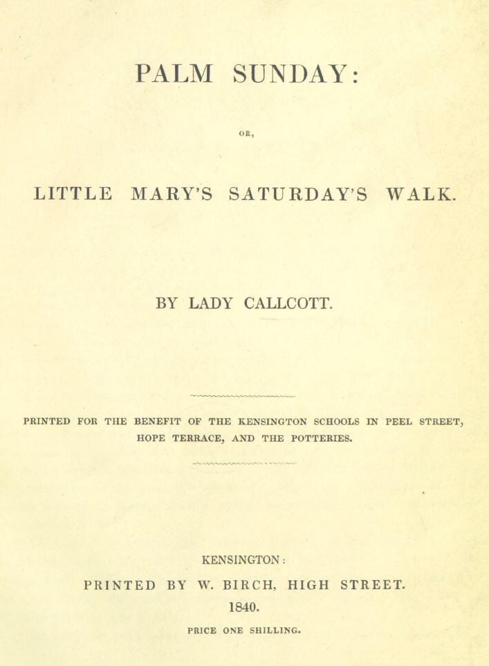Palm Sunday; or, Little Mary's Saturday's walk